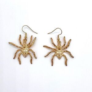1 1/2” Goldtone Metal Spider Halloween Earrings